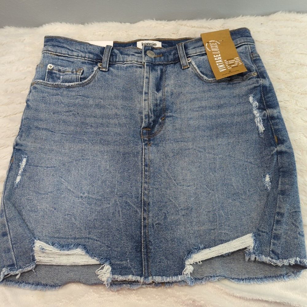 Kenzie Jeans Women's Size 2/26‎ Vintage Luxe Distressed Blue Denim Skirt 488